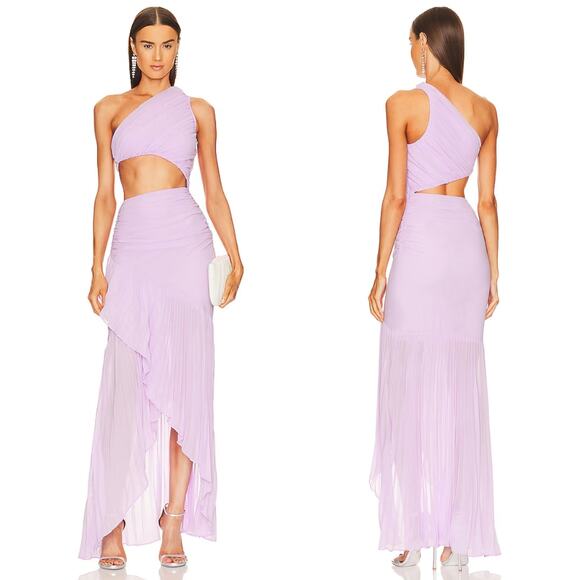 Michael Costello Dress Womens Medium Purple Britney Maxi One Shoulder Draped NEW - Picture 1 of 15